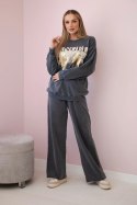 Komplet bawełniany dekatyzowany Angel bluza + spodnie grafitowy  
