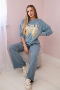 Komplet bawełniany dekatyzowany Angel bluza + spodnie jeansowy  