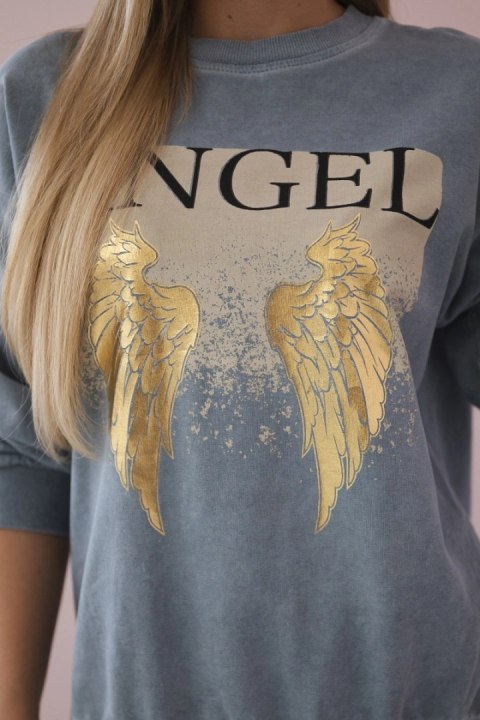 Komplet bawełniany dekatyzowany Angel bluza + spodnie jeansowy  