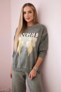 Komplet bawełniany dekatyzowany Angel bluza + spodnie khaki  