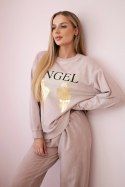 Komplet bawełniany dekatyzowany Angel bluza + spodnie pudrowy róż  
