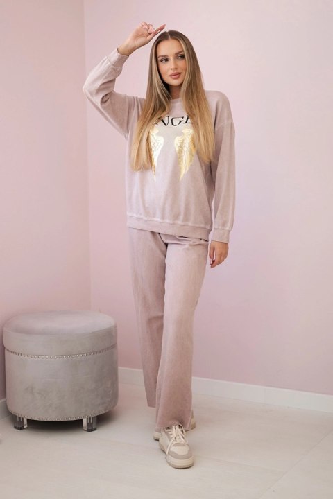 Komplet bawełniany dekatyzowany Angel bluza + spodnie pudrowy róż  