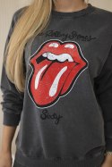 Komplet bawełniany dekatyzowany z nadrukiem bluza + spodnie grafitowy  