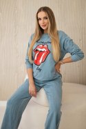 Komplet bawełniany dekatyzowany z nadrukiem bluza + spodnie jeansowy  