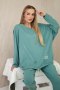Komplet bawełniany oversize bluza + spodnie ciemny miętowy  