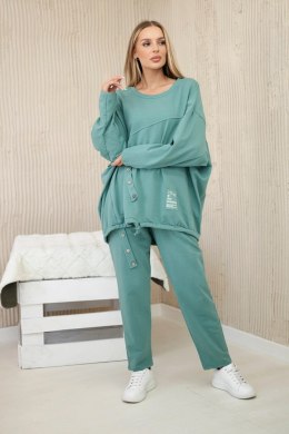 Komplet bawełniany oversize bluza + spodnie ciemny miętowy  