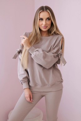 Komplet bluzy z kokardą na rękawach i legginsów ciemny beżowy  