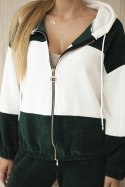 Komplet prążkowany welur bluza + spodnie ciemny zielony  
