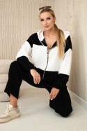 Komplet prążkowany welur bluza + spodnie czarny  