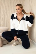 Komplet prążkowany welur bluza + spodnie granatowy  