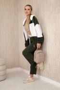 Komplet prążkowany welur bluza + spodnie khaki  