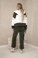 Komplet prążkowany welur bluza + spodnie khaki  