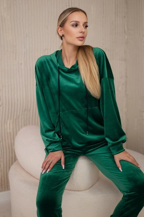 Komplet welurowy bluza kangurka + spodnie jasny zielony  