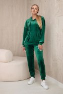 Komplet welurowy bluza kangurka + spodnie jasny zielony  