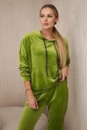 Komplet welurowy bluza kangurka + spodnie kiwi  