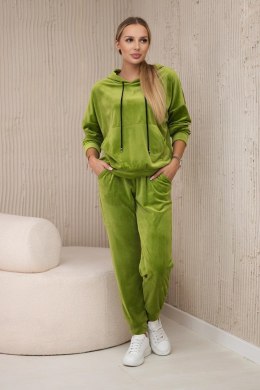 Komplet welurowy bluza kangurka + spodnie kiwi  