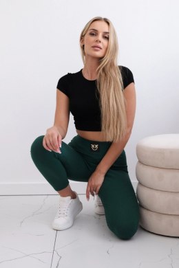 Legginsy w prążek z wysokim stanem ciemno zielone  