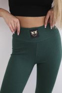 Legginsy w prążek z wysokim stanem ciemno zielone  