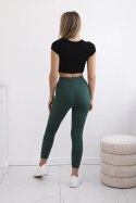 Legginsy w prążek z wysokim stanem ciemno zielone  