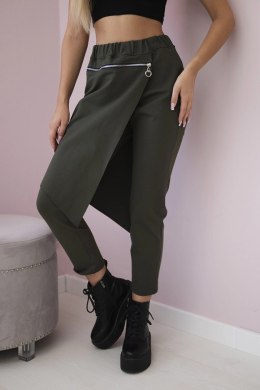Spodnie Punto Milano Winter z ozdobnym suwakiem khaki  