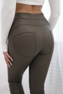 Spodnie legginsy z push up z eco skóry khaki  