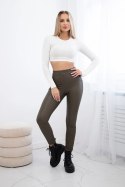 Spodnie legginsy z push up z eco skóry khaki  