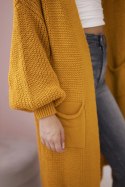 Sweter długi kardigan musztardowy  