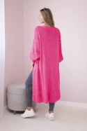 Sweter długi kardigan różowy neon  
