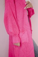 Sweter długi kardigan różowy neon  