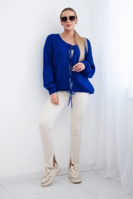 Sweter z wiązaniem z przodu chabrowy  