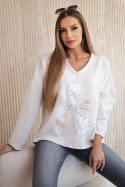 Bluza masełko z ozdobnym kwiatem beżowa  