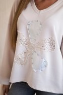Bluza masełko z ozdobnym kwiatem beżowa  
