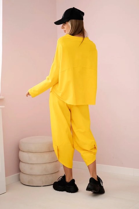 Komplet bawełniany bluza + spodnie ciemny żółty  
