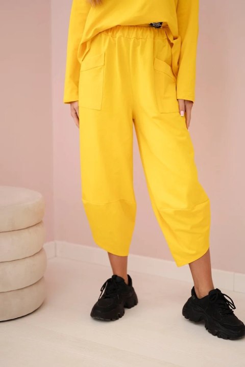 Komplet bawełniany bluza + spodnie ciemny żółty  