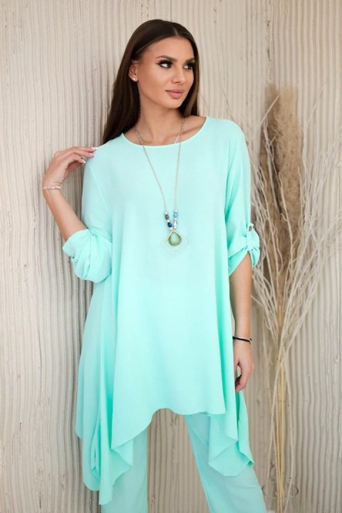 Komplet bluzka + spodnie z wisiorkiem jasny miętowy  