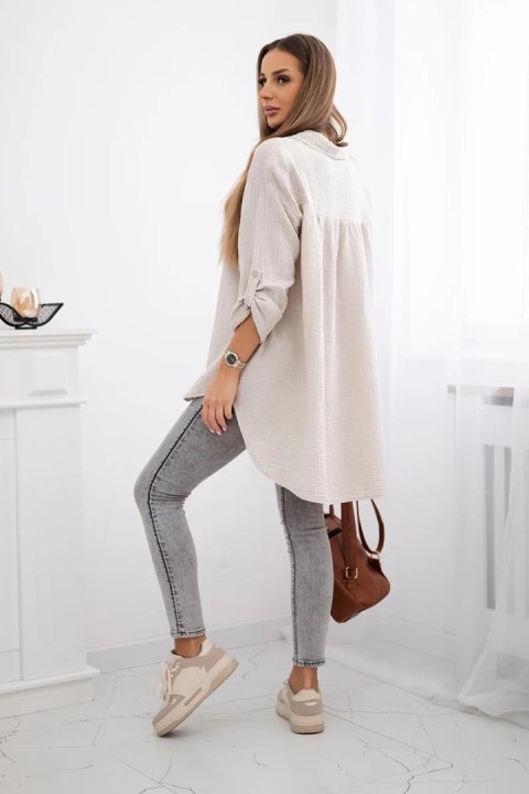 Koszula bawełniana muślinowa Plus Size beżowa Koszula bawełniana muślinowa Plus Size beżowa