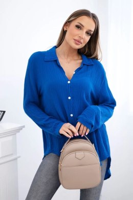 Koszula bawełniana muślinowa Plus Size chabrowa  