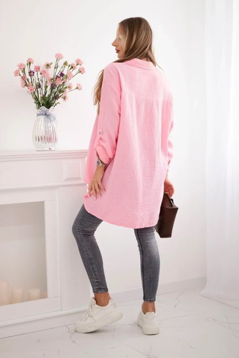 Koszula bawełniana muślinowa Plus Size cukierkowy róż Koszula bawełniana muślinowa Plus Size cukierkowy róż