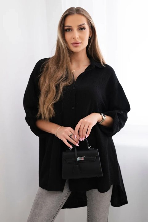Koszula bawełniana muślinowa Plus Size czarna Koszula bawełniana muślinowa Plus Size czarna