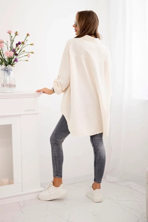 Koszula bawełniana muślinowa Plus Size jasno beżowa  