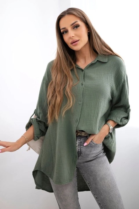 Koszula bawełniana muślinowa Plus Size khaki  