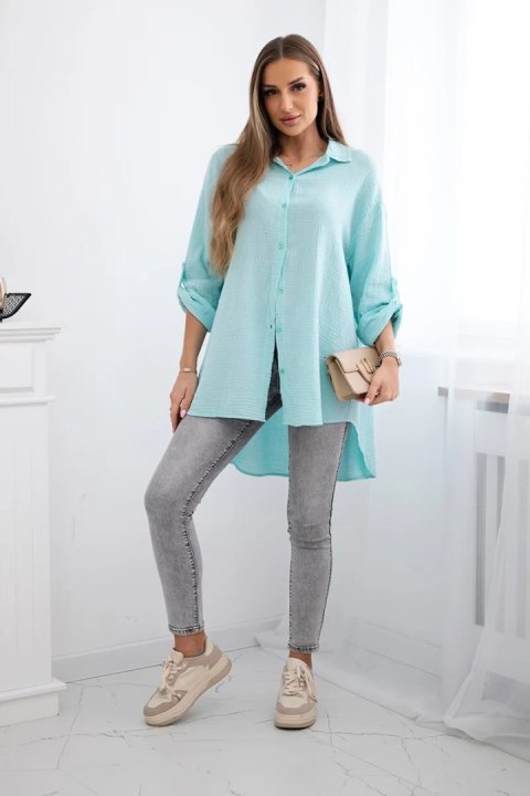 Koszula bawełniana muślinowa Plus Size miętowa Koszula bawełniana muślinowa Plus Size miętowa