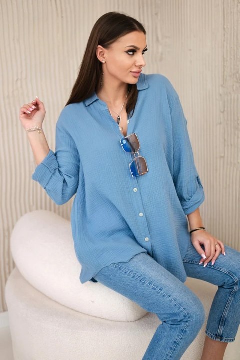 Koszula bawełniana muślinowa oversize jeansowy  