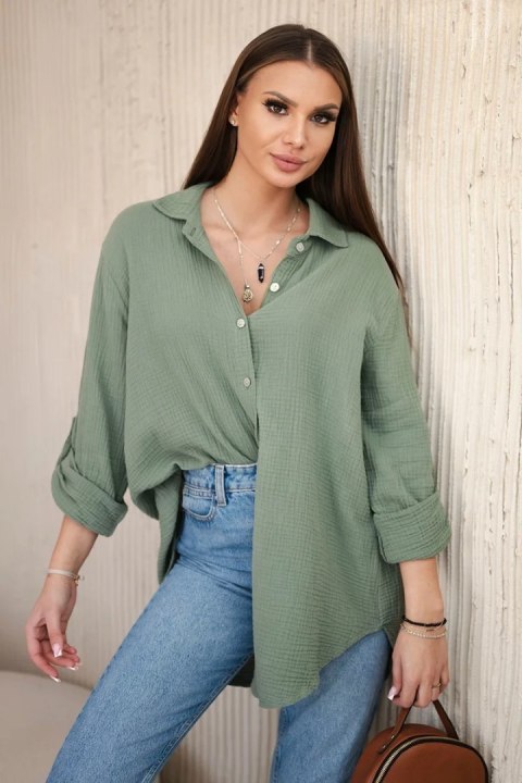 Koszula bawełniana muślinowa oversize khaki  