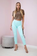 Spodnie kolorowy jeans z kokardką miętowe  