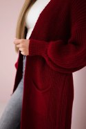 Sweter długi kardigan bordowy  