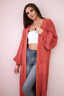 Sweter długi kardigan ciemny różowy  