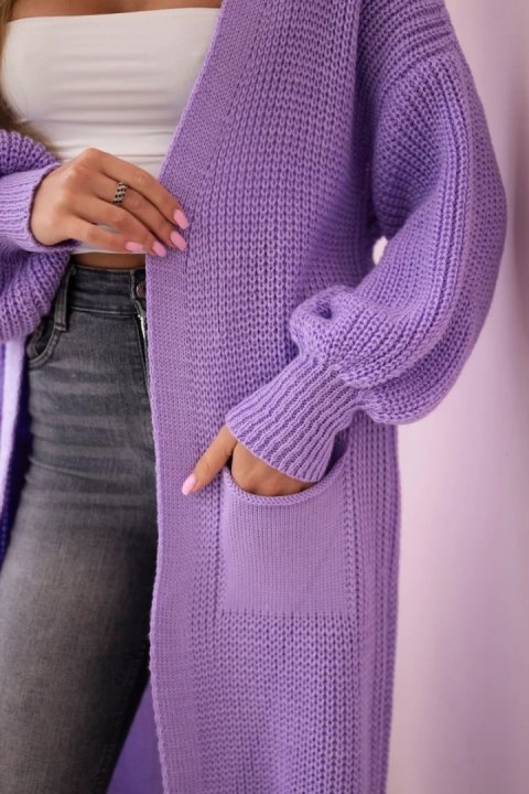 Sweter długi kardigan jasny fioletowy Sweter długi kardigan jasny fioletowy