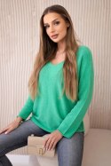 Sweter z dekoltem V jasny zielony  