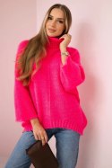 Sweter z golfem różowy neon  